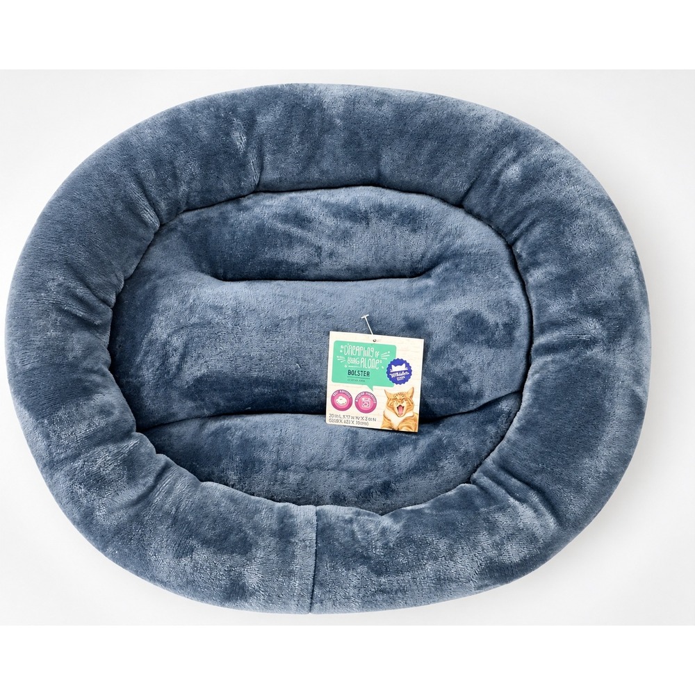 Whisker City Navy Blue Bolster Cat Bed 20x17x3 Inches New Without Tags